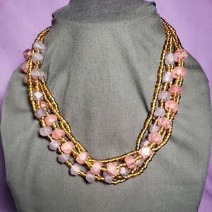 Sapphire Brand Multistrand Textured Glass Bead Necklace Pink Purple Amber w/tags